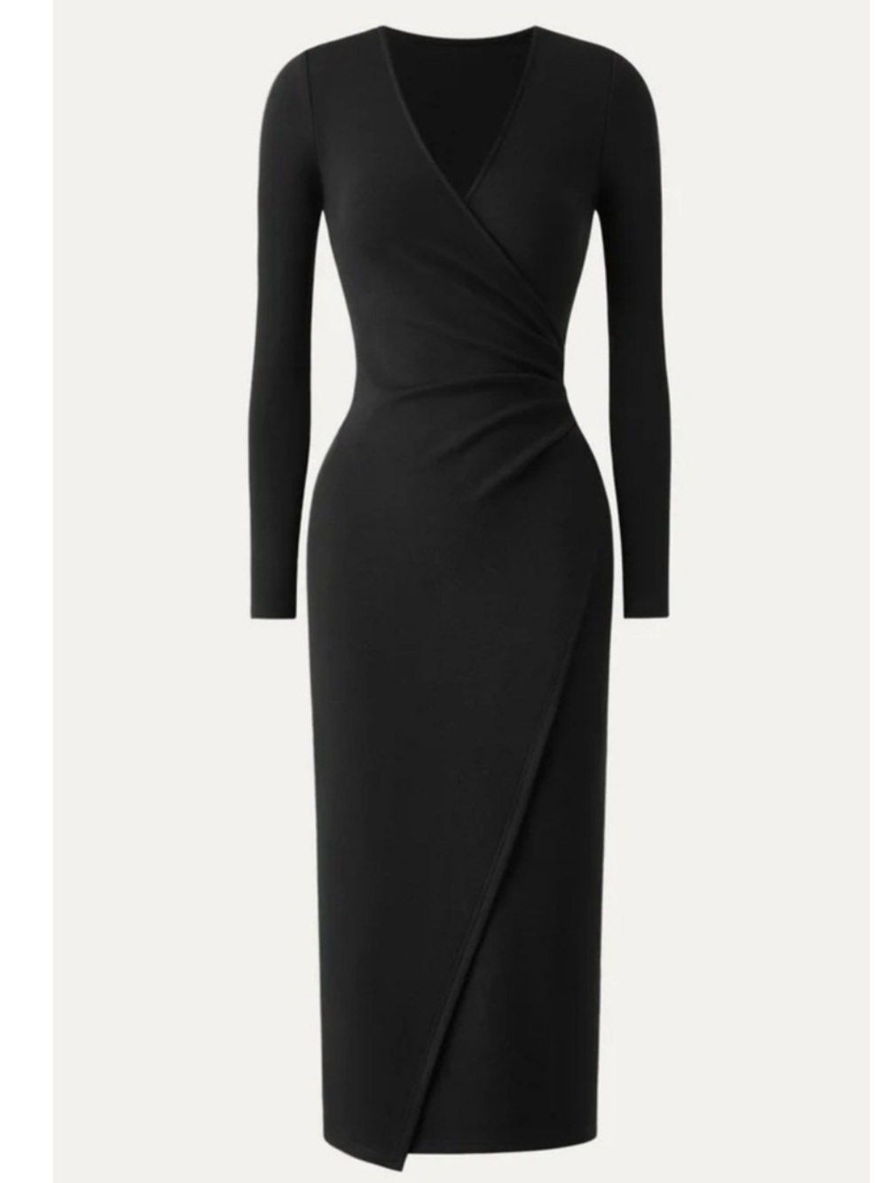 New OGL Surplice Wrap Dress Long Sleeve Thermal Brushed Midi